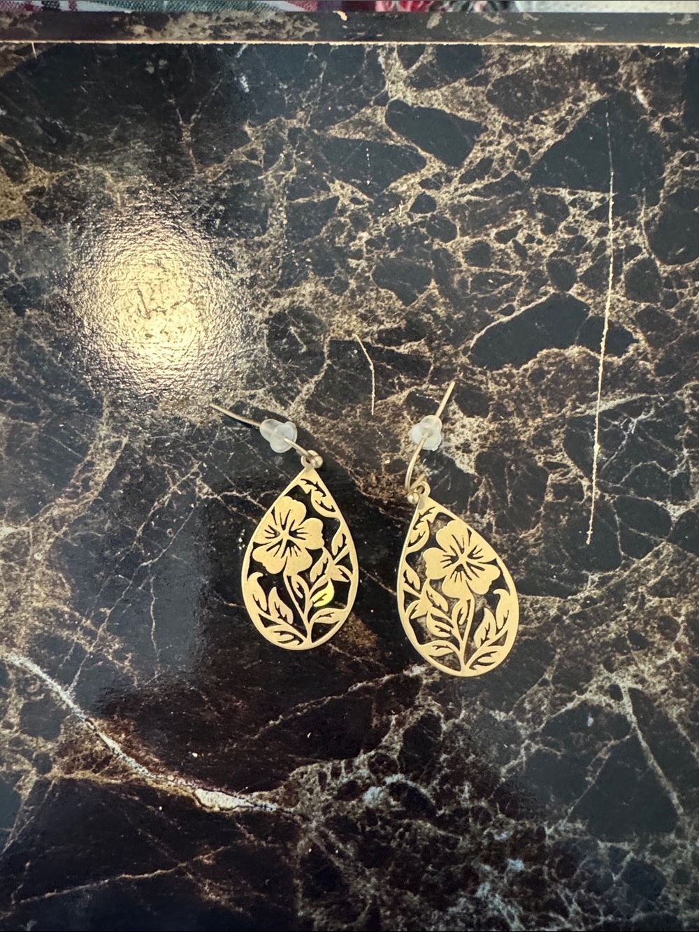Gold Floral Teardrop Drop Earrings - Women Jewelry
